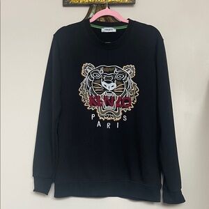 Kenzo Black Sweater with Embroidered Tiger Design